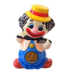 Vintage (1987) Smiles Ceramic Clown Bank Virginia Beach Virginia 6.5" x 4"